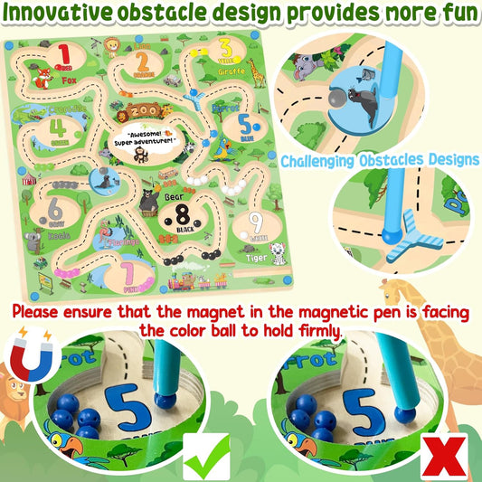 Zoo Adventure Magnetic Color & Number Maze Board – Montessori Magnetic Maze for Kids Ages 3–5