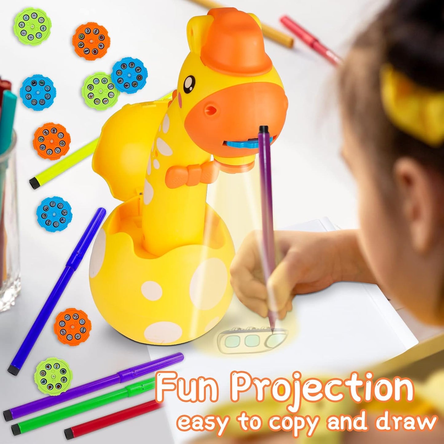 Drawing Projector for Kids – Trace & Draw Projection Toy with 72 Stencils, 12 Markers & Art Book