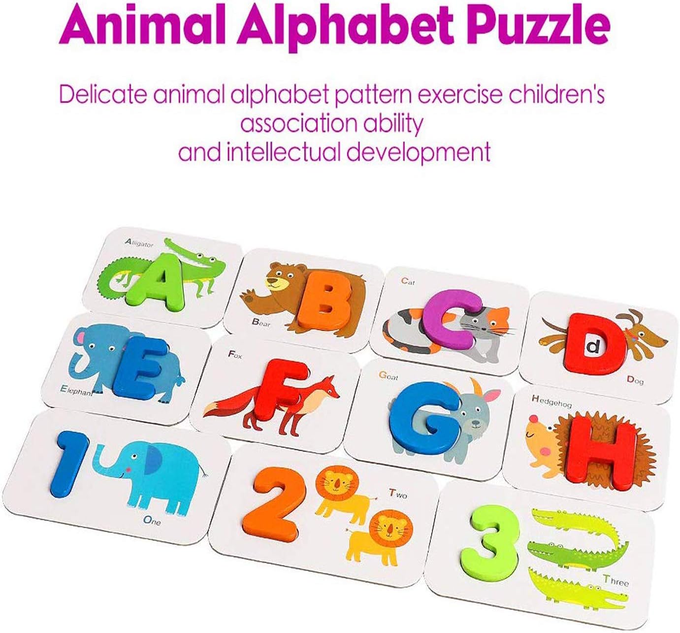 73pcs Numbers and Alphabets Flash Cards Set – ABC Wooden Letters & Jigsaw Numbers Animal Flashcards