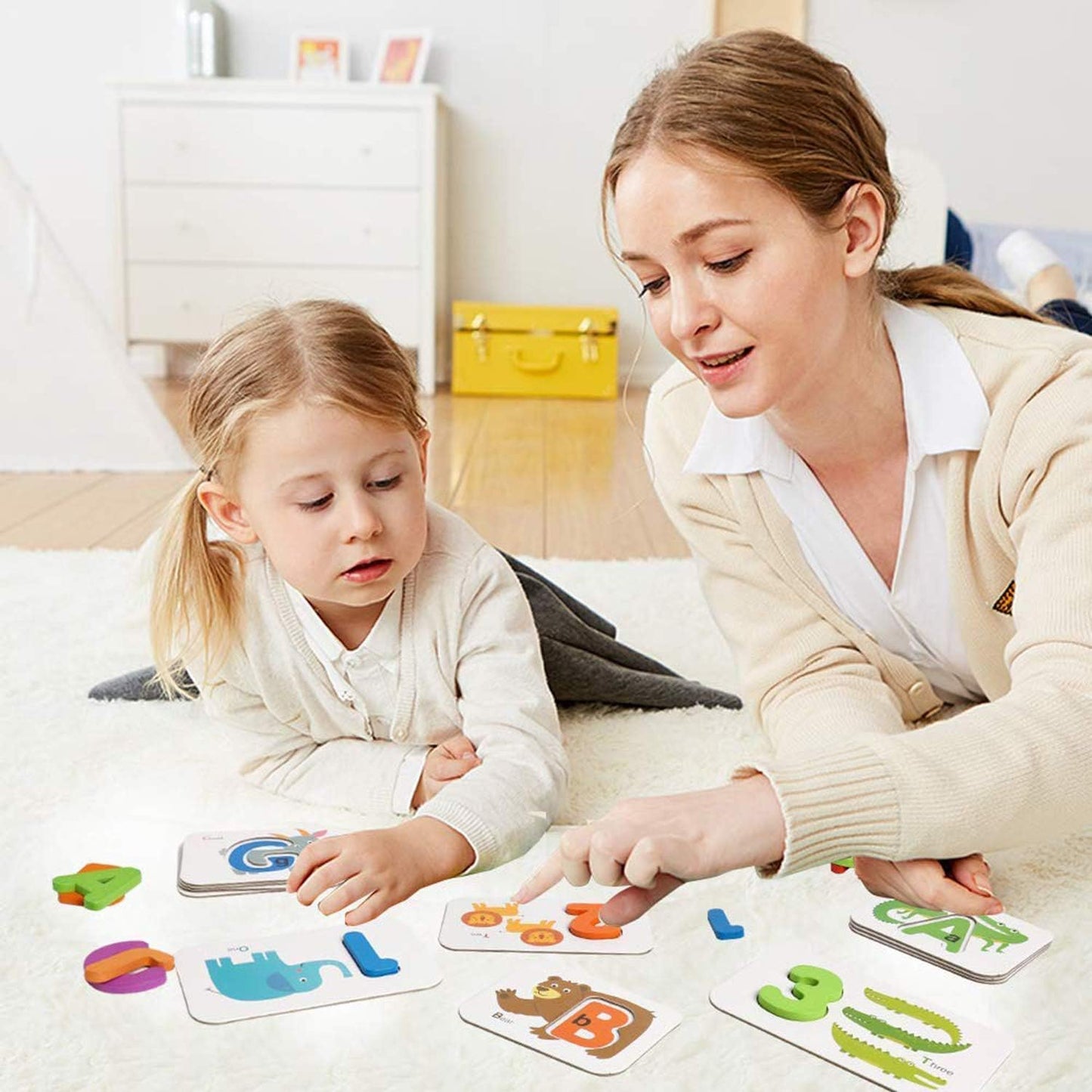 73pcs Numbers and Alphabets Flash Cards Set – ABC Wooden Letters & Jigsaw Numbers Animal Flashcards