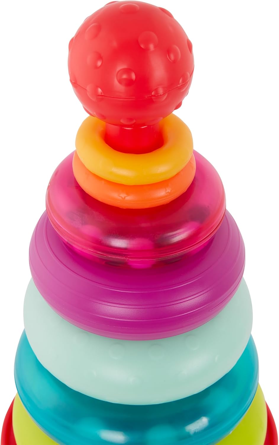 Colorful Stacking Rings Teether – Soft Textured Sensory Rattle for Babies 6+ Months