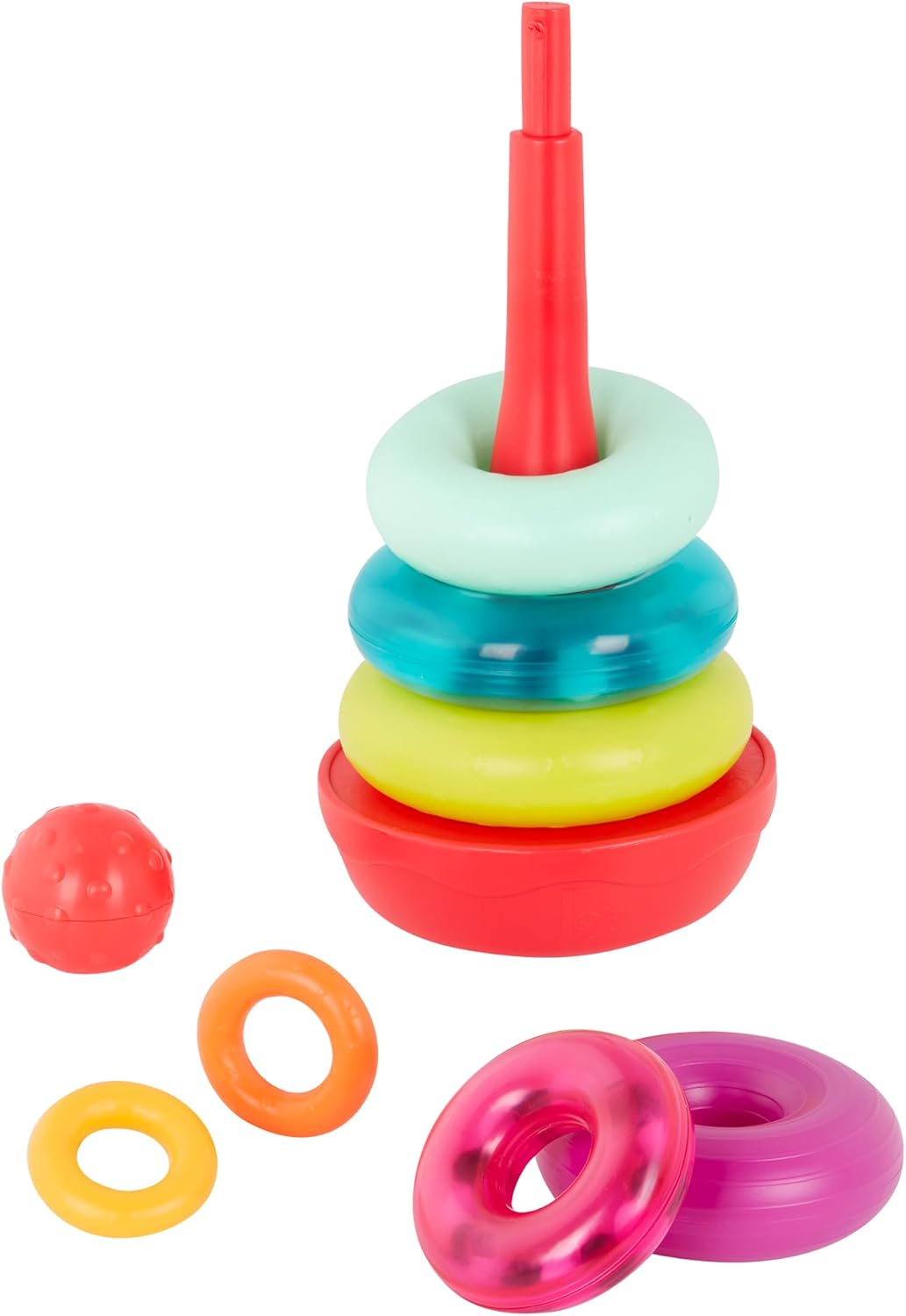 Colorful Stacking Rings Teether – Soft Textured Sensory Rattle for Babies 6+ Months
