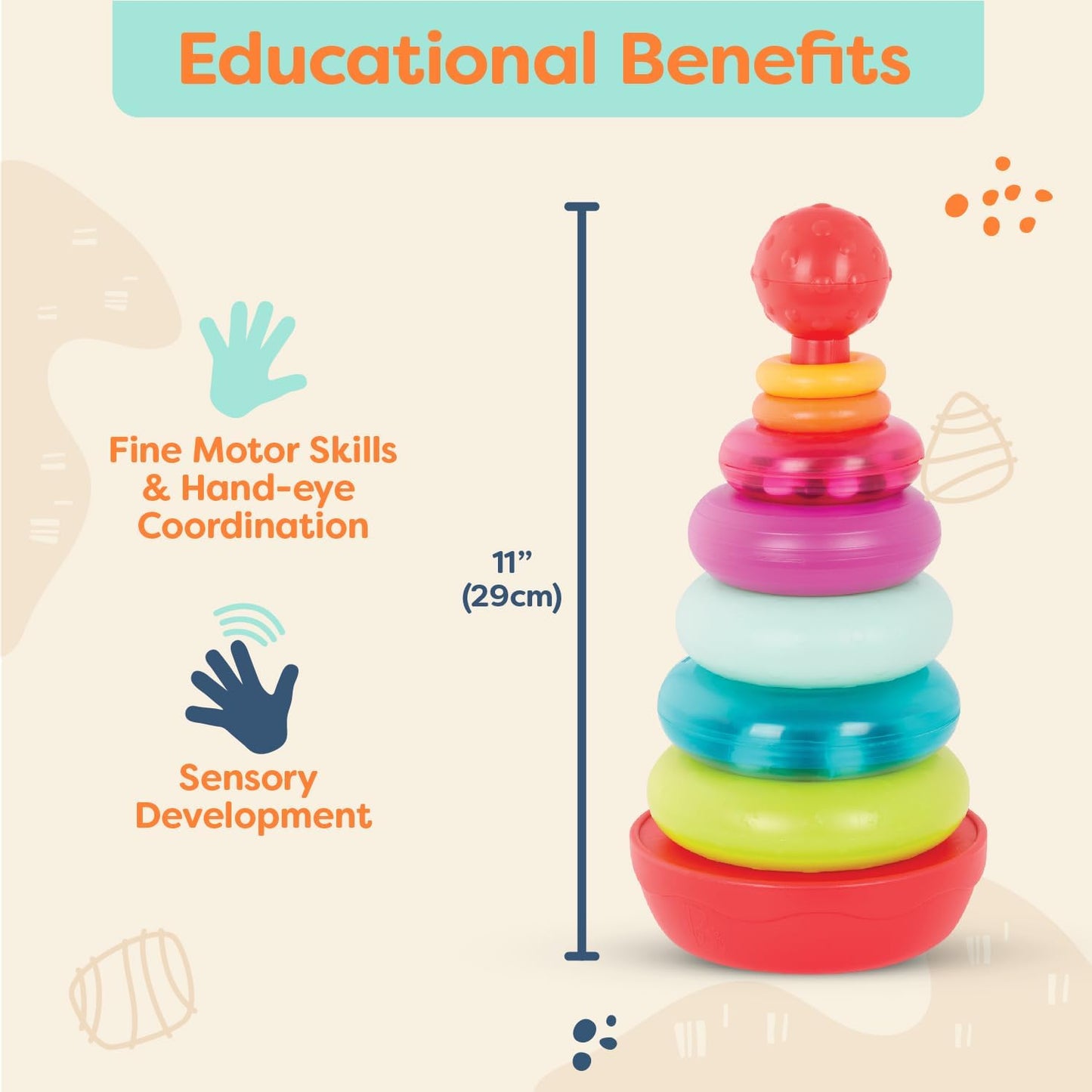 Colorful Stacking Rings Teether – Soft Textured Sensory Rattle for Babies 6+ Months