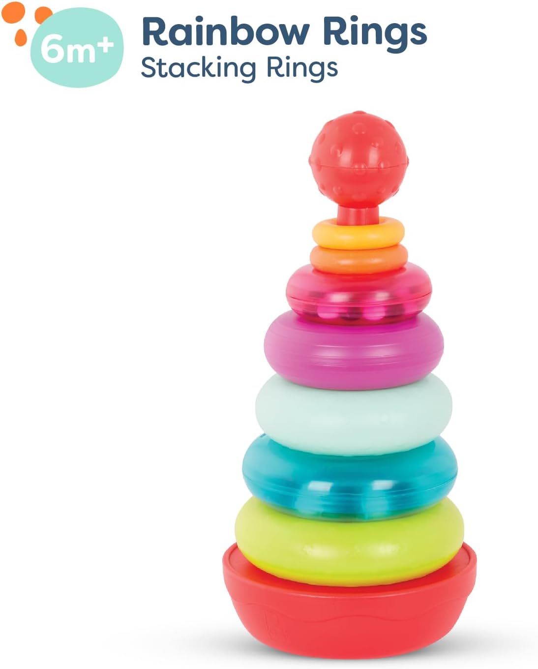 Colorful Stacking Rings Teether – Soft Textured Sensory Rattle for Babies 6+ Months