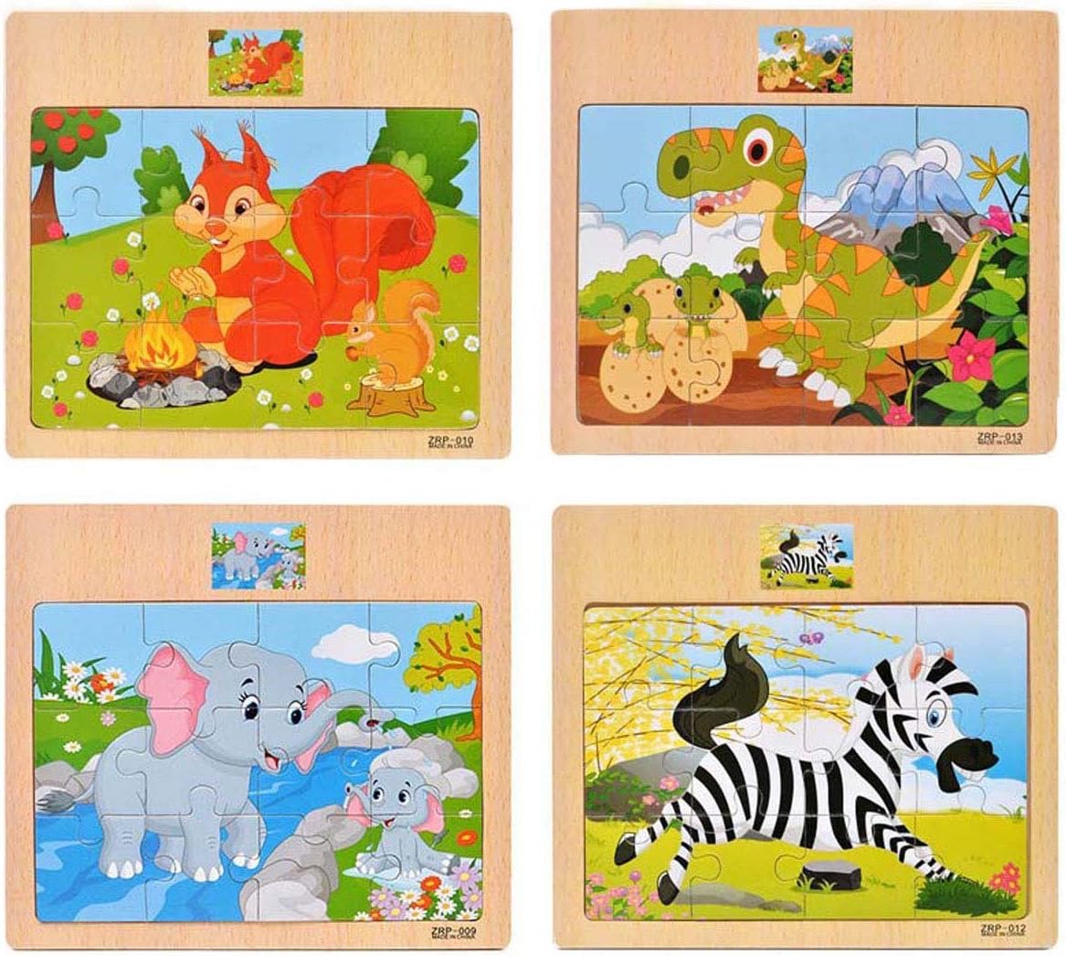 CCLIFE Wooden Jigsaw Puzzles Set for Kids 2–5 – 12-Piece Colorful Educational Animal Puzzles (4-Pack)