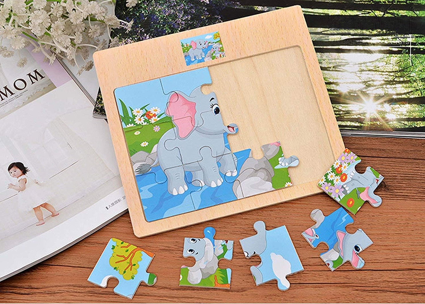 CCLIFE Wooden Jigsaw Puzzles Set for Kids 2–5 – 12-Piece Colorful Educational Animal Puzzles (4-Pack)