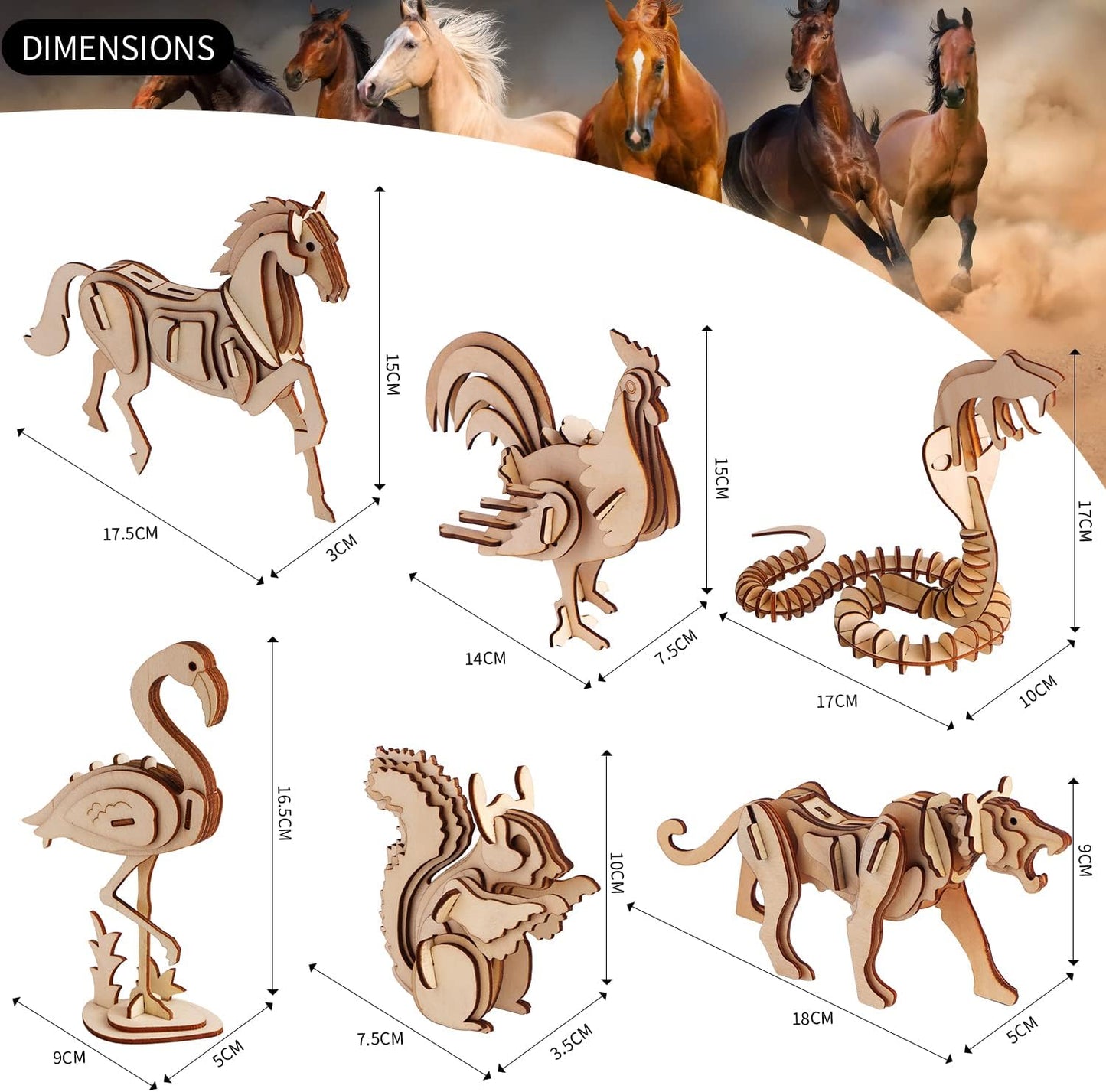 calary 3D Wooden Puzzle – Dinosaur Simulation DIY Assembly Model Toy Set (6-Pack)