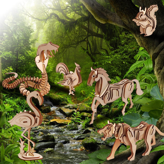 calary 3D Wooden Puzzle – Dinosaur Simulation DIY Assembly Model Toy Set (6-Pack)