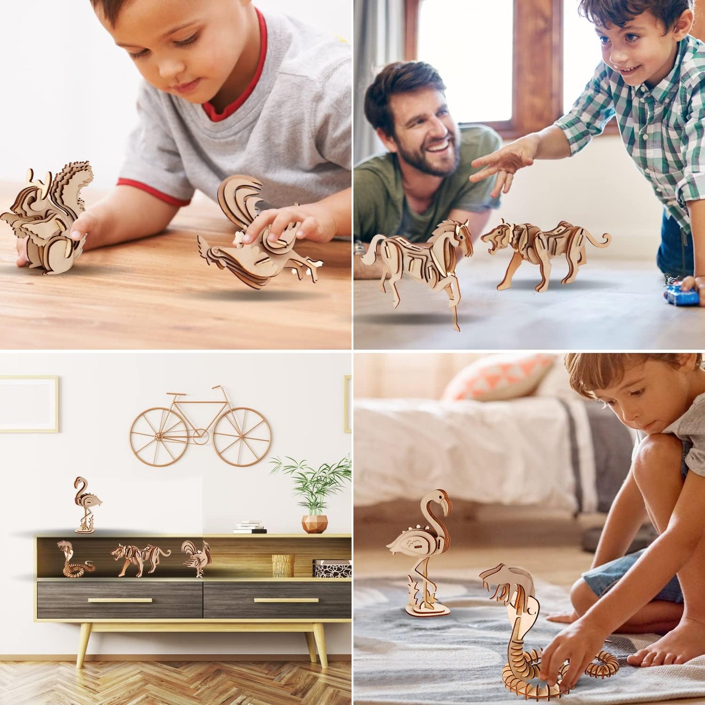 calary 3D Wooden Puzzle – Dinosaur Simulation DIY Assembly Model Toy Set (6-Pack)