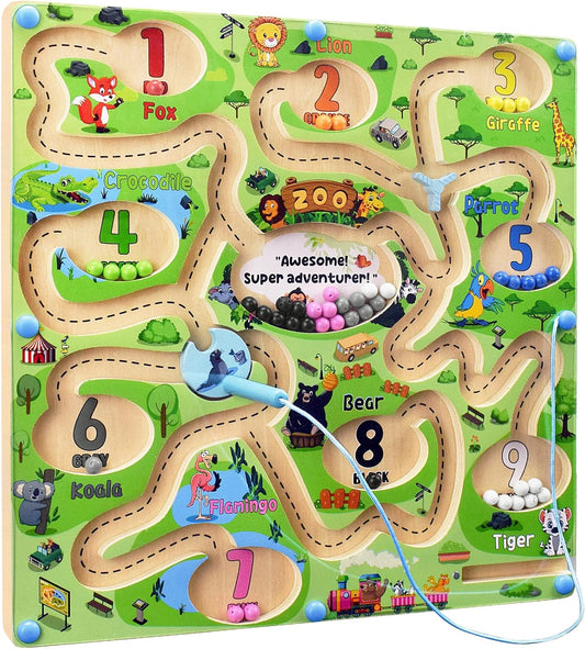 Zoo Adventure Magnetic Color & Number Maze Board – Montessori Magnetic Maze for Kids Ages 3–5