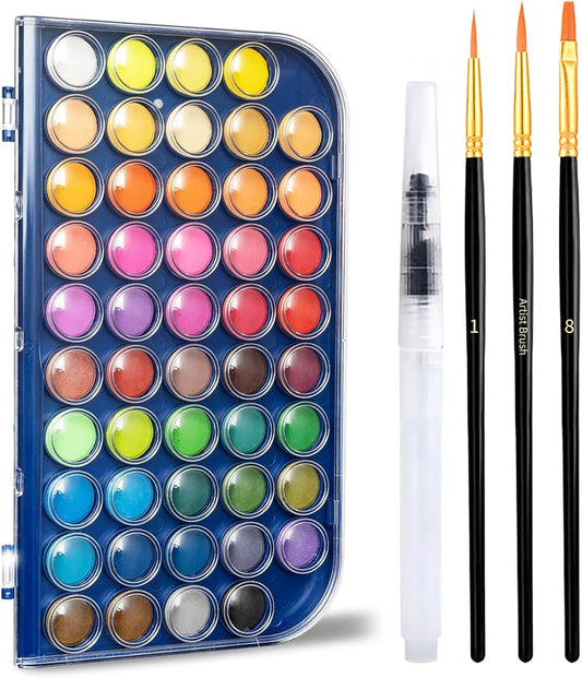 GETHPEN Watercolor Paint Set – 48 Non-Toxic Colors with Brush, Refillable Water Brush Pen & Palette
