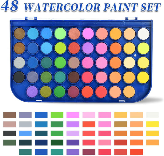 GETHPEN Watercolor Paint Set – 48 Non-Toxic Colors with Brush, Refillable Water Brush Pen & Palette