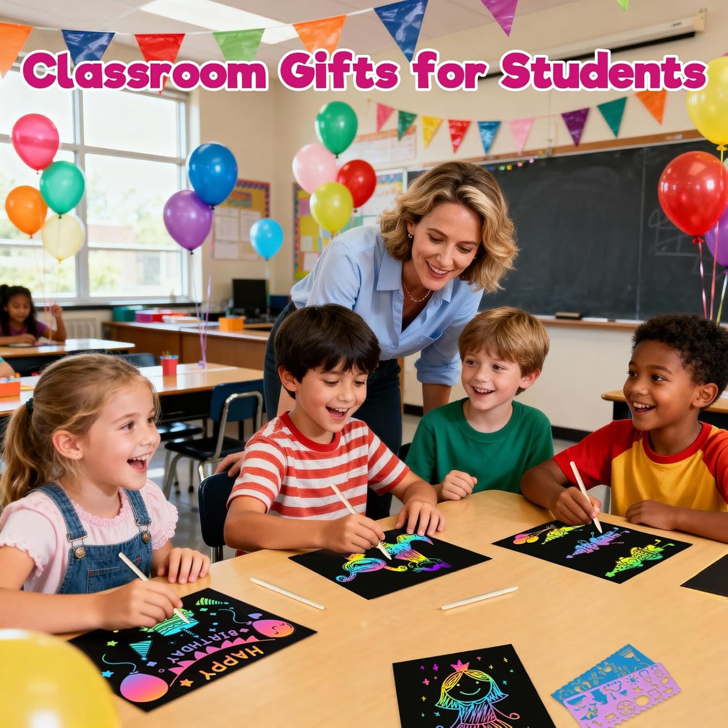 ZMLM Scratch Art Crafts – 60 Rainbow Scratch Paper Art Set for Kids Ages 3–10