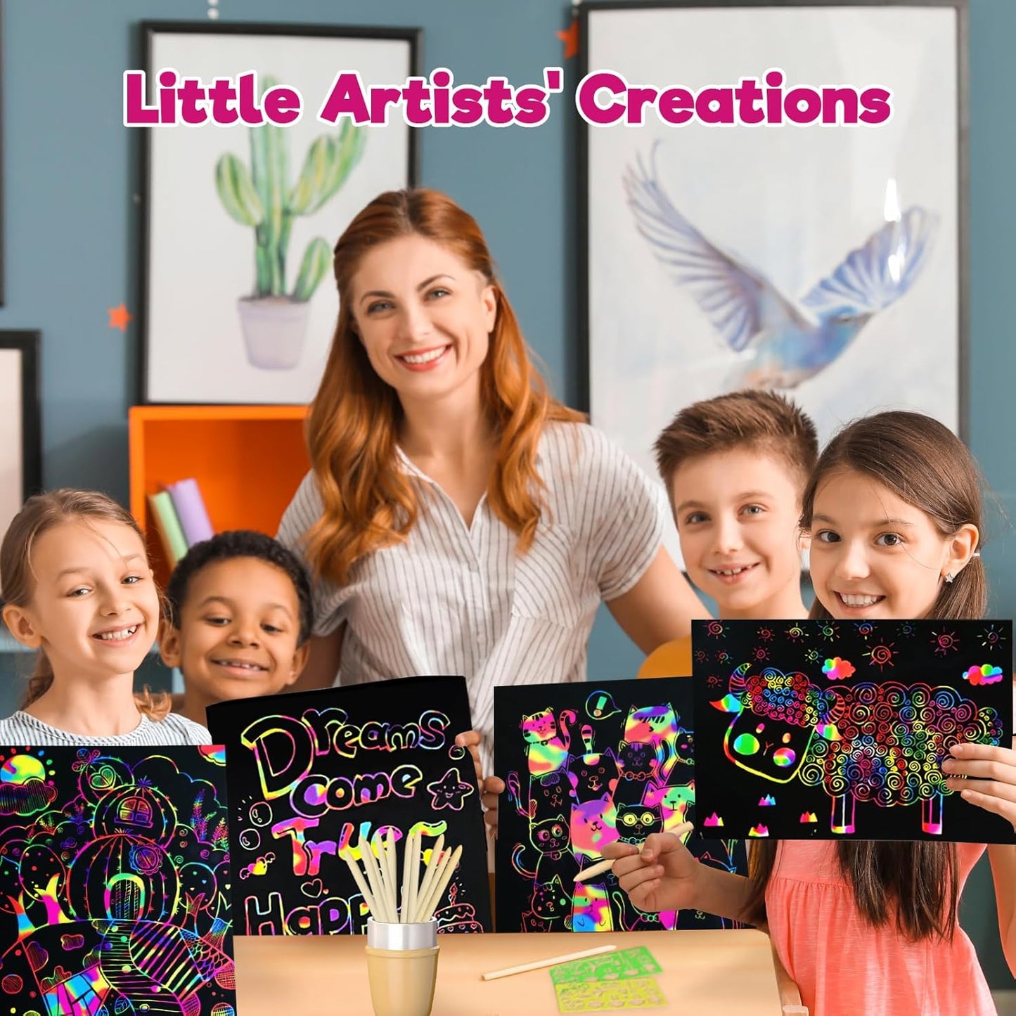 ZMLM Scratch Art Crafts – 60 Rainbow Scratch Paper Art Set for Kids Ages 3–10